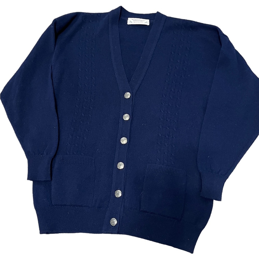 Vintage Pure Wool cable Knit chunky sweater, blue academia cozy layering v-neck